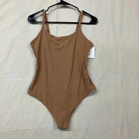 Auden Women's L Brown 4-Way Stretch Cami Bodysuit Adjustable Straps Scoop Neck - Picture 3 of 12